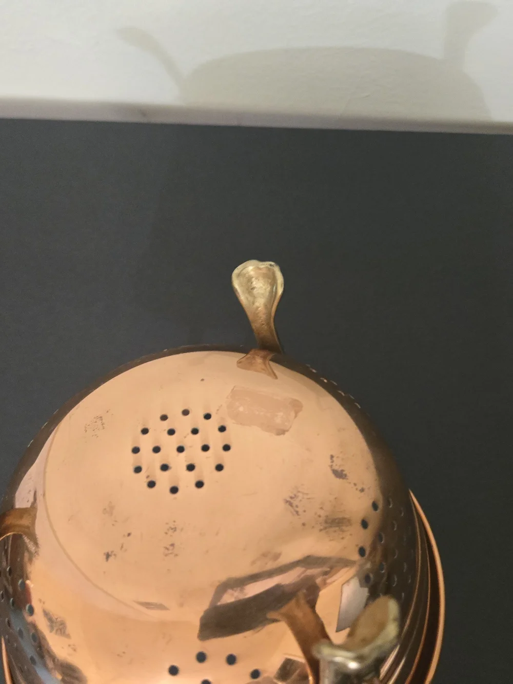 Copper Colander with Brass Claw Feet and Handles